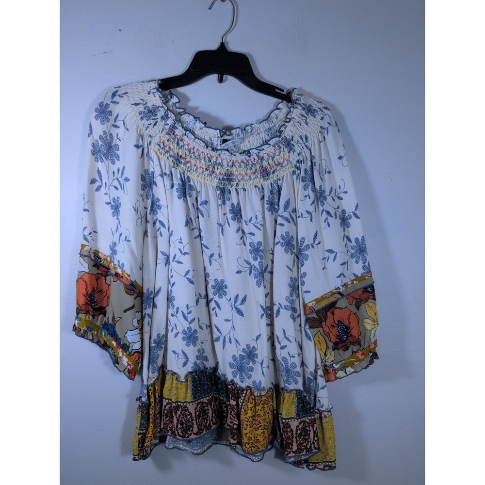 John Mark Women's Multicolor Floral Blouse Multi Color Flowy Bohemian Sz L Chic